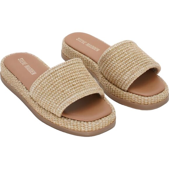 Steve Madden Boardwalk Espadrille Slide Sandals Natural Raffia Women's US 6.5M - Picture 4 of 6
